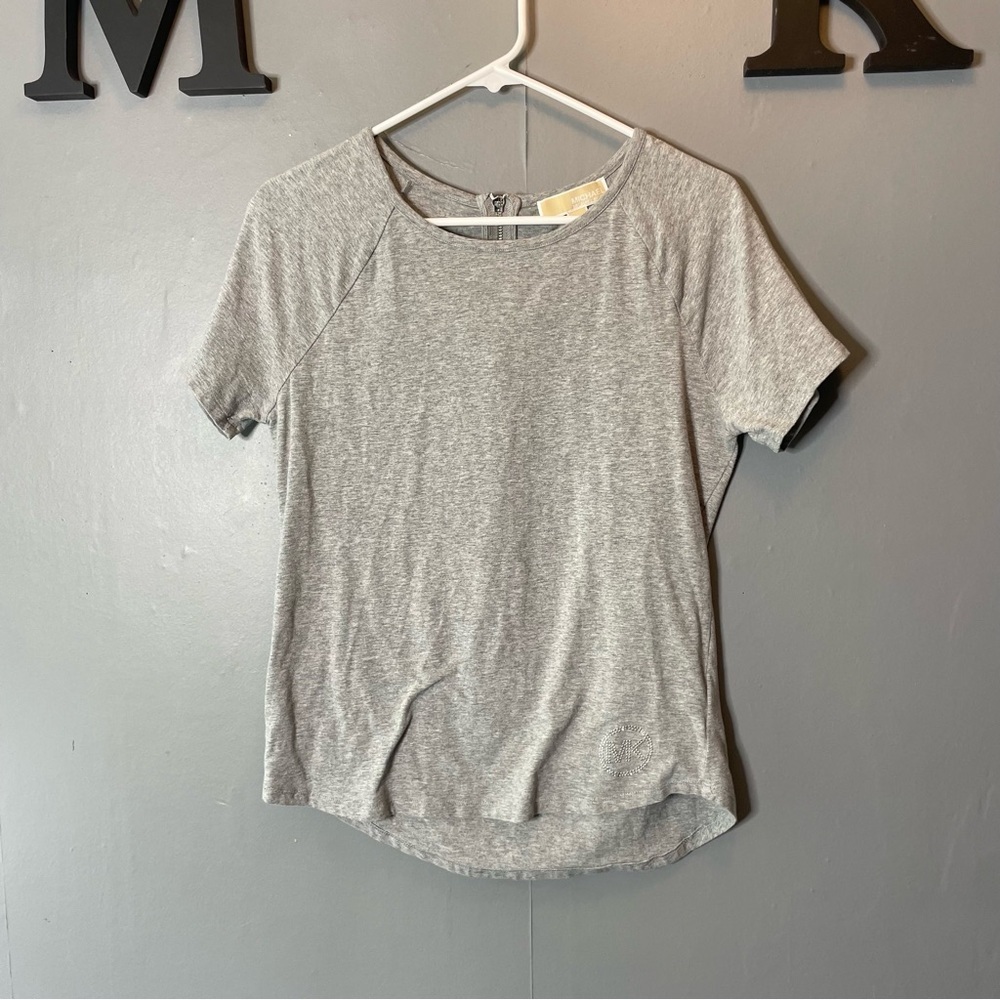 Michael Kors Gray zipper back short sleeve shirt Women's Top size medium cotton